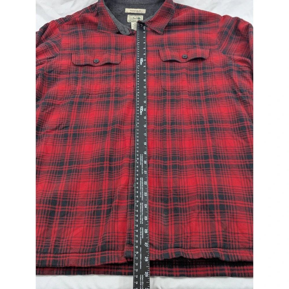 LL‎ Bean Jacket Mens Large Reg Red  Shacket Fleece Flannel Shirt Traditional Fit